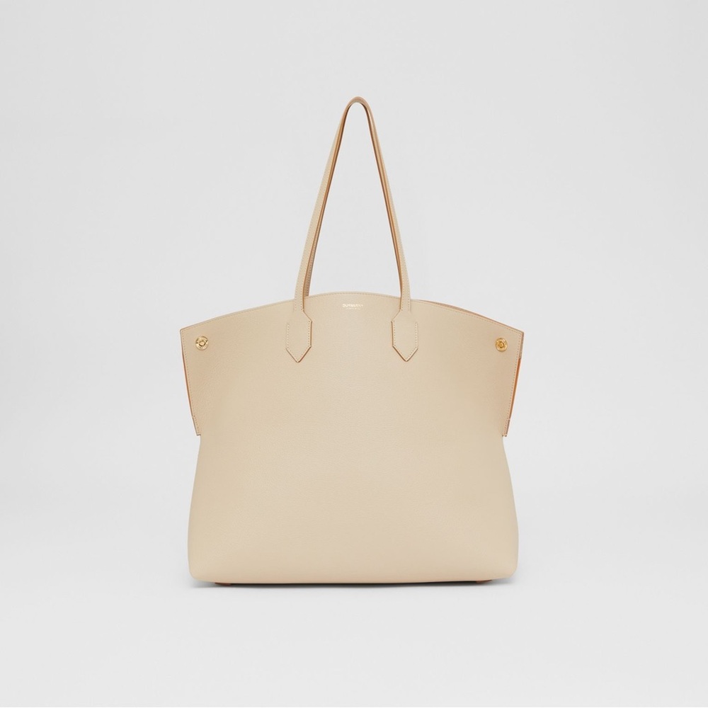 Burberry Tan Neutral Large Society Grainy Leather Tote Bag Designer Purse